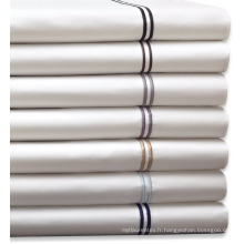 100% coton 300TC draps blancs de satin brodés